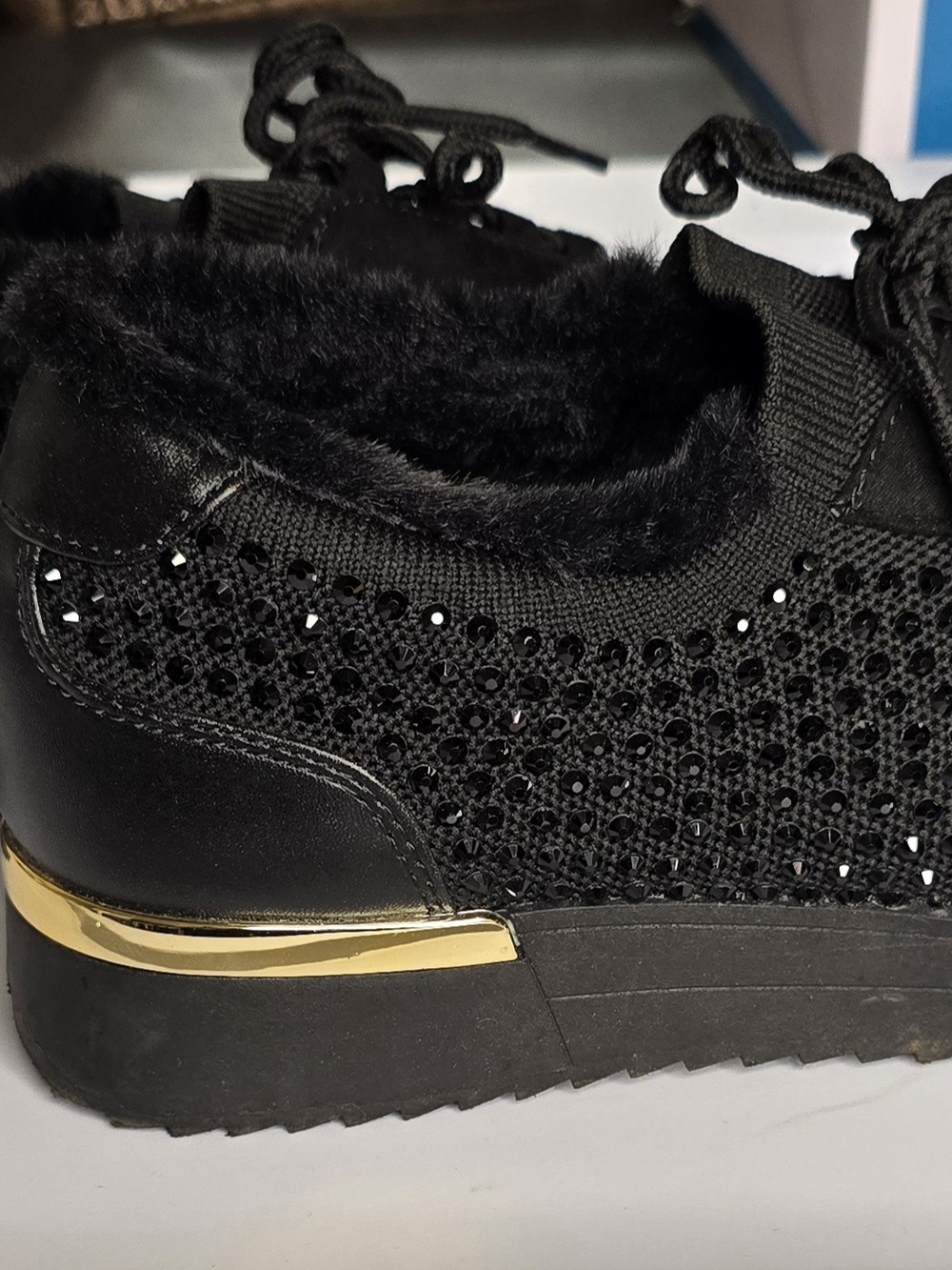 Kenneth Cole Reaction Women's Black Rhinestone Faux Fur Accent Sneaker